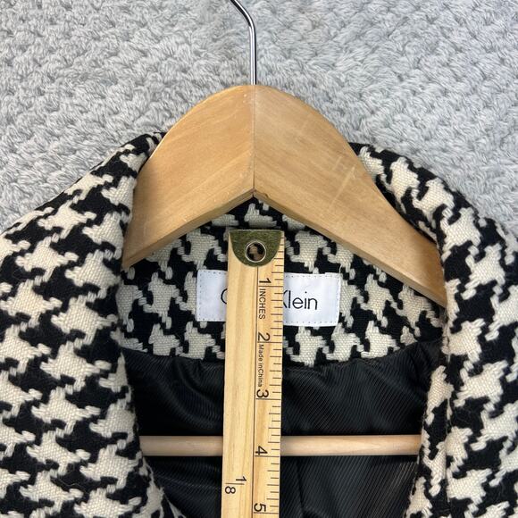 Calvin Klein Womens Houndstooth Coat Wool Blend Black Ivory Zipped Jacket Sz 8 - Picture 9 of 16